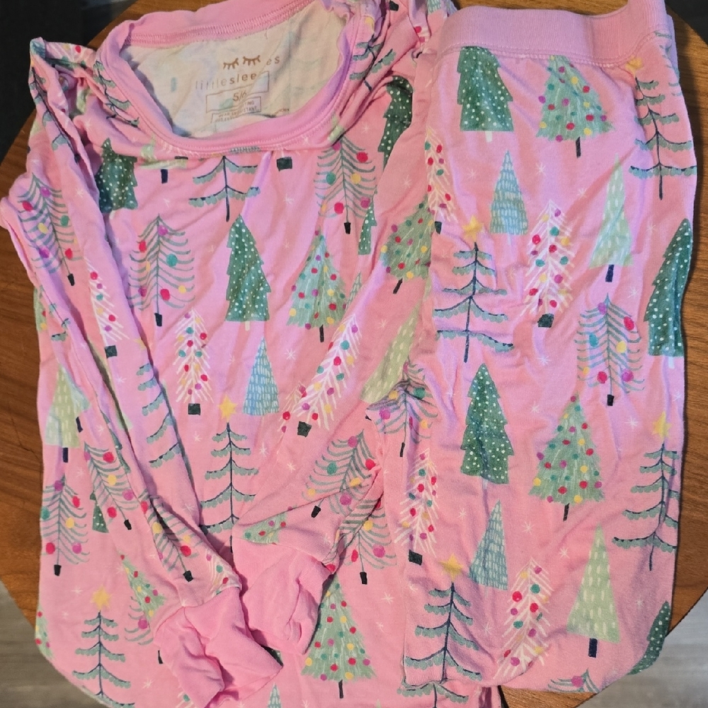 Little Sleepies Pink and Green Christmas Tree Pajama Set
